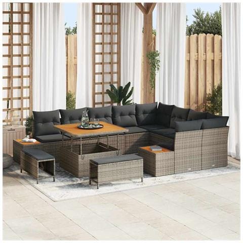 Set Divano da Giardino con cuscino 12 pcs Grigio Poly Rattan - Foto 2