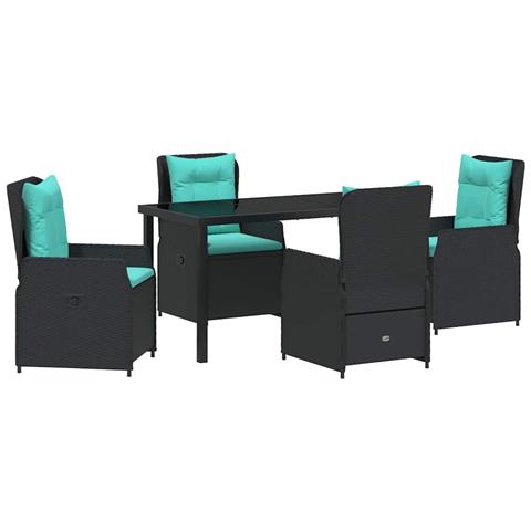 Set da Pranzo per Giardino 5 pcs Nero Poly Rattan - Foto 1