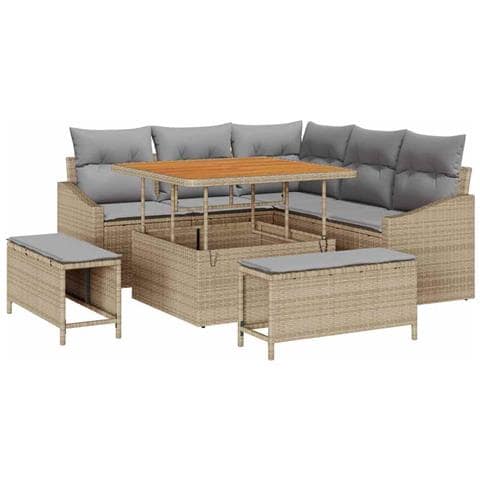 Set Divano da Giardino con cuscino 8 pcs Beige e Grigio Chiaro - Foto 1
