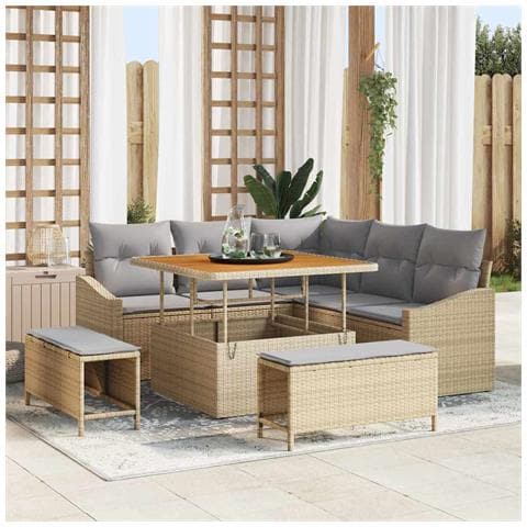 Set Divano da Giardino con cuscino 8 pcs Beige e Grigio Chiaro - Foto 2
