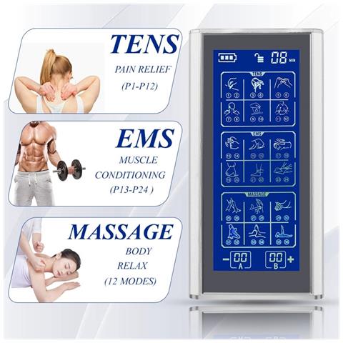 Massaggiatore Elettroterapico Tens A 36 Modalità - Stimolatore Muscolare Per Sollievo Dal Dolore Silver - Foto 2