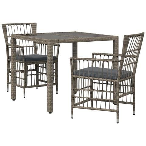Set da pranzo per esterni 3 pz Grigio polyrattan - Foto 1