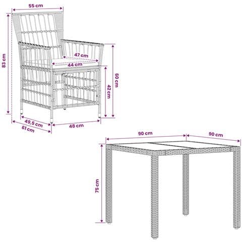 Set da pranzo per esterni 3 pz Grigio polyrattan - Foto 8