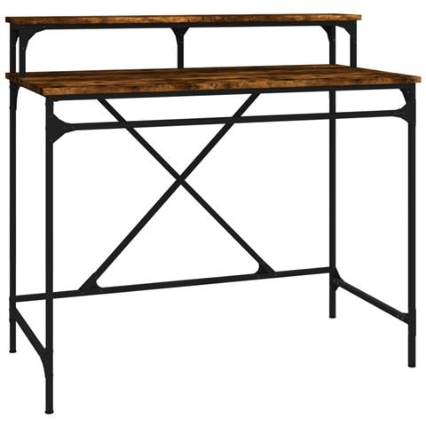 Scrivania Rovere Fumo 100x50x90 Cm In Legno Multistrato E Ferro - Foto 1