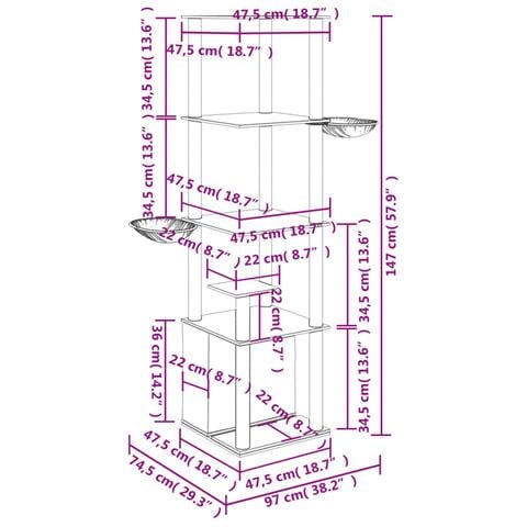 Albero Per Gatti Con Tiragraffi In Sisal Grigio Chiaro 147 Cm - Foto 5