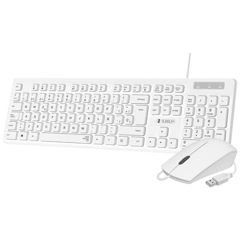 Set Tastiera e Mouse Cablati USB Ergonomici Silenziosi Layout Spagnolo Bianco 104 Tasti 1200 DPI - Foto 1