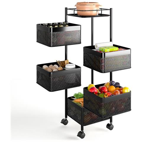 Carrello Trolley Cucina In Metallo 6 Ripiani 26x85 4 Ruote Salvaspazio Nero - Foto 2