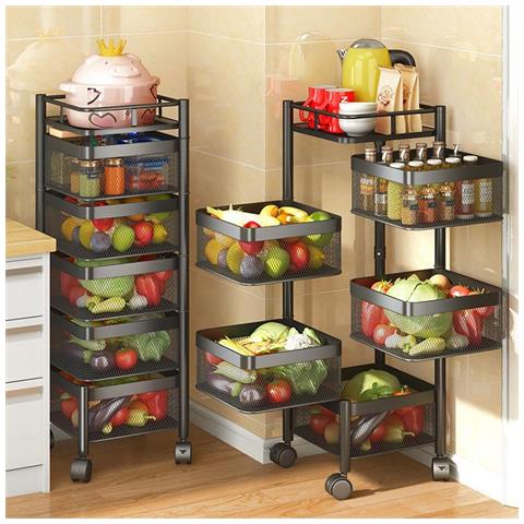 Carrello Trolley Cucina In Metallo 6 Ripiani 26x85 4 Ruote Salvaspazio Nero - Foto 1