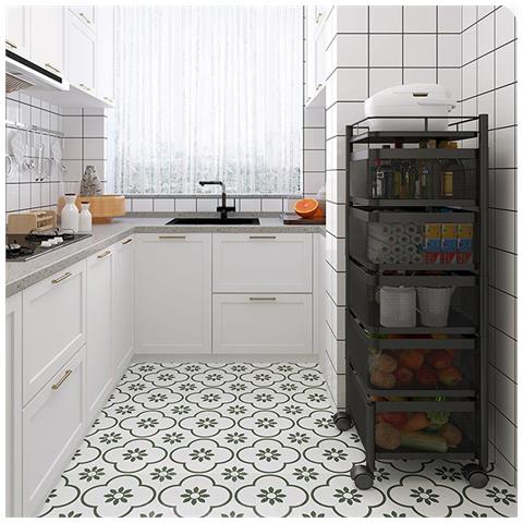 Carrello Trolley Cucina In Metallo 6 Ripiani 26x85 4 Ruote Salvaspazio Nero - Foto 6
