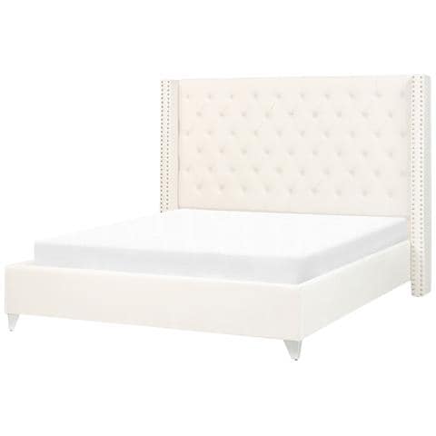 Letto Matrimoniale Velluto Bianco Sporco 160 X 200 Cm Lubbon - Foto 2