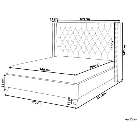 Letto Matrimoniale Velluto Bianco Sporco 160 X 200 Cm Lubbon - Foto 8