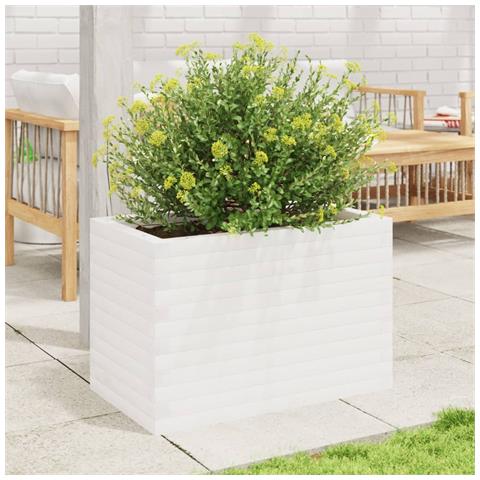 Fioriera Da Giardino Bianca 70x40x45,5cm Legno Massello Di Pino - Foto 3