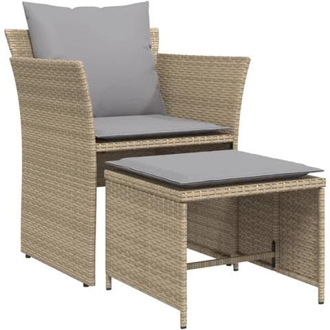 Sedia Da Giardino Con Poggiapiedi In Polyrattan Beige - Foto 1