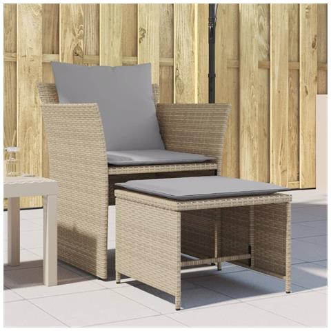 Sedia Da Giardino Con Poggiapiedi In Polyrattan Beige - Foto 8