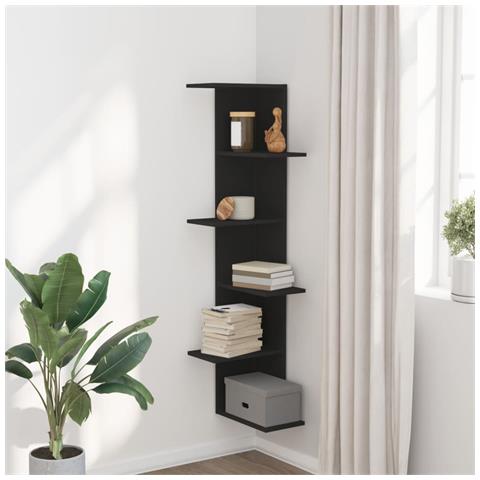 Scaffale Angolare Muro Nero 36,5x36,5x140 Cm Legno Multistrato - Foto 3