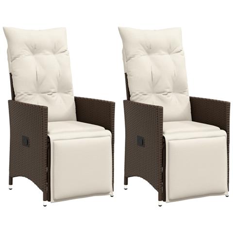 Sedie Reclinabili Giardino 2pz Con Cuscini Marrone Polyrattan - Foto 1