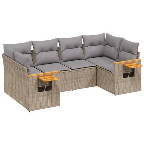Set Divano Da Giardino 6 Pz Con Cuscini Beige In Polyrattan - Foto 1