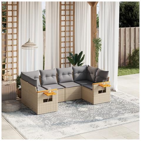 Set Divano Da Giardino 6 Pz Con Cuscini Beige In Polyrattan - Foto 8