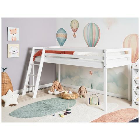 Letto A Mezza Altezza Legno Di Pino Ascoux 90 X 200 Cm Bianco - Foto 1