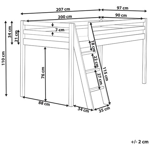 Letto A Mezza Altezza Legno Di Pino Ascoux 90 X 200 Cm Bianco - Foto 8
