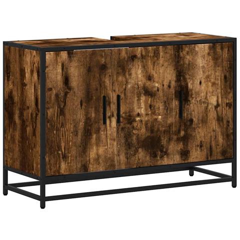 Mobile Lavabo Bagno Rovere Fumo 90x33x60 Cm Legno Multistrato - Foto 2