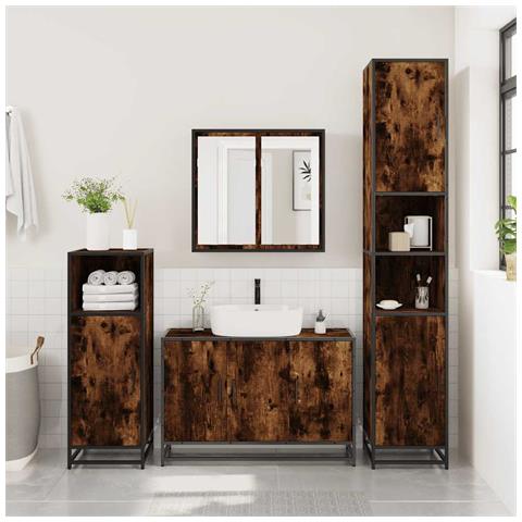 Mobile Lavabo Bagno Rovere Fumo 90x33x60 Cm Legno Multistrato - Foto 3