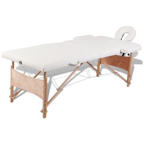 Lettino Pieghevole Da Massaggio Crema 2 Zone Con Telaio Legno - Foto 2