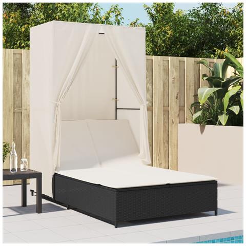 Lusso Casadino -  Lettino Prendisole Con Tetto E Tende Nero In Polyrattan - Foto 2