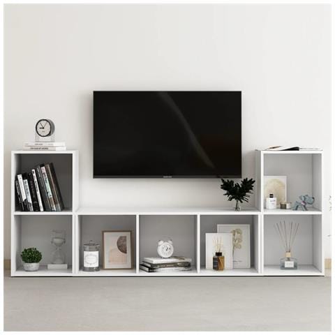 Set Mobili Porta Tv 3 Pz Bianco In Legno Multistrato - Foto 8