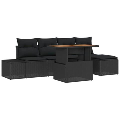 Set da pranzo da giardino 6 pezzi con cuscini Nero Polyrattan - Foto 1