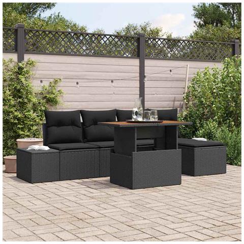 Set da pranzo da giardino 6 pezzi con cuscini Nero Polyrattan - Foto 2