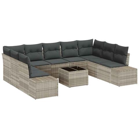 Set divano giardino 10 pezzi con cuscini in rattan grigio - Foto 1