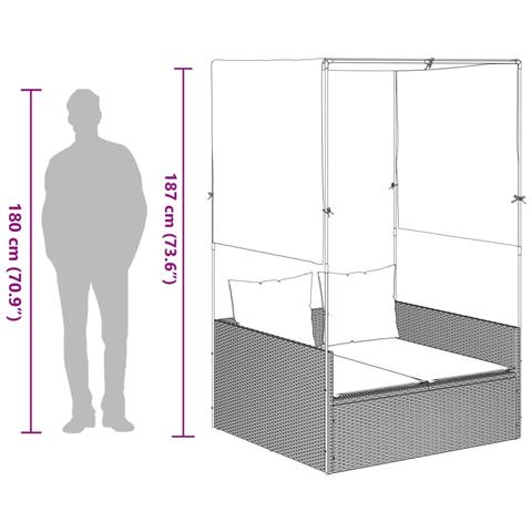 Lettino Prendisole con Tetto e Tende Marrone in Polyrattan - Foto 9