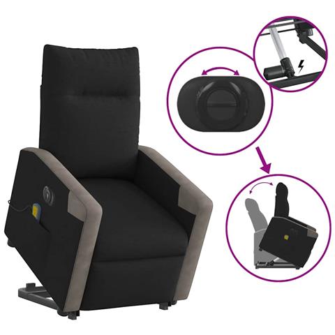 Poltrona Alzapersona Massaggiante Elettrica Nera in Tessuto - Foto 9