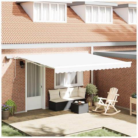 Tenda Retrattile Manuale  con LED Bianca 400x350 cm, Tessuto di ricambio per tende  per telaio 4x3,5 m Bianco - Foto 2