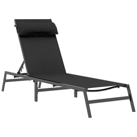 Lettino Prendisole Nero Acciaio, Textilene Singolo - Foto 1