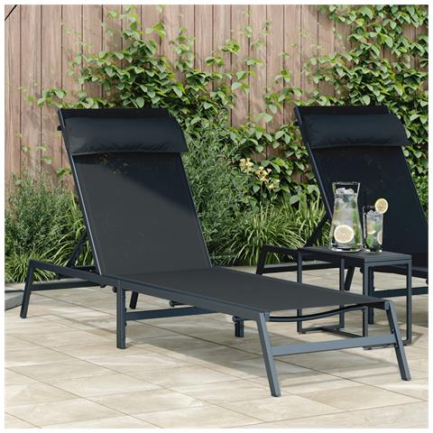 Lettino Prendisole Nero Acciaio, Textilene Singolo - Foto 2