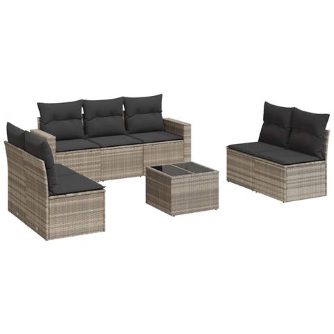 Set Divano da Giardino 8pz con Cuscini Grigio Chiaro Polyrattan - Foto 1
