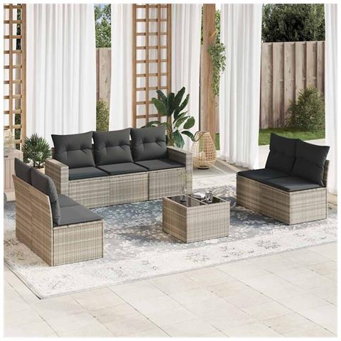Set Divano da Giardino 8pz con Cuscini Grigio Chiaro Polyrattan - Foto 2
