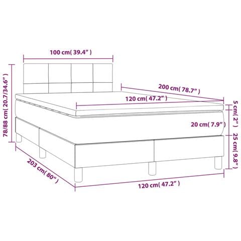 Giroletto a Molle con Materasso Grigio Chiaro 120x200cm Tessuto - Foto 7