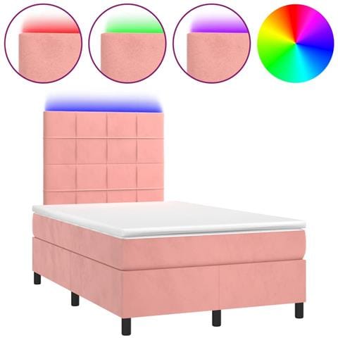 Letto a Molle con Materasso e LED Rosa 120x190 cm in Velluto - Foto 1