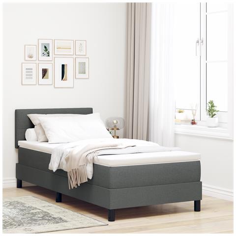 Letto Box Spring con Materasso Grigio Scuro 100x200 cm Tessuto - Foto 2