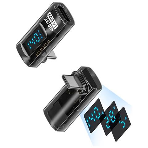 Adattatore Verticale Curvo Trasparente Nero Con Display Digitale Da 240 W Da Type-c Femmina A Type-c Maschio (confezione Da 2) - Foto 2