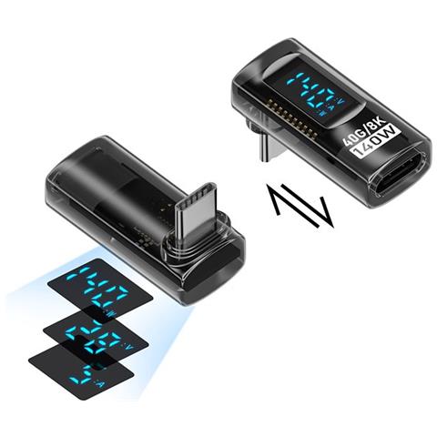 Adattatore Verticale Curvo Trasparente Nero Con Display Digitale Da 240 W Da Type-c Femmina A Type-c Maschio (confezione Da 2) - Foto 3