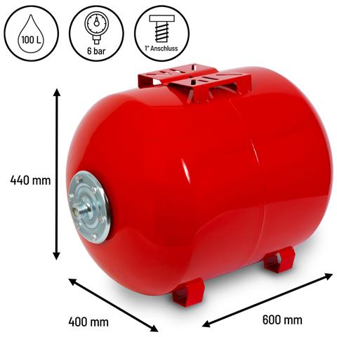 Vaso Di Espansione 100l, 6 Bar, Serbatoio A Pressione, Impianto Di Aumento Pressione, Serbatoio, Accumulo Acqua, Attacco 1"" Per Autoclave Domestica, Pompa Da Pozzo, Acciaio Verniciato, Booster, Orizzontale, Spessore Parete 1,2 Mm - Foto 2