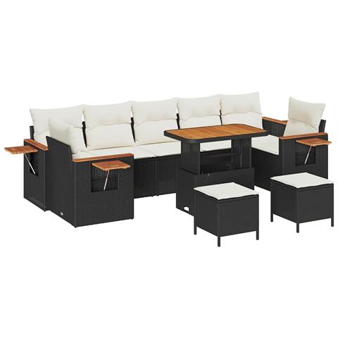Set Divano da Giardino 10 pcs Nero 90 x 55 x 71 cm Poly Rattan - Foto 1