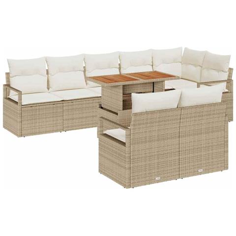 Set Divano da Giardino 9 pcs Beige Poly Rattan - Foto 1