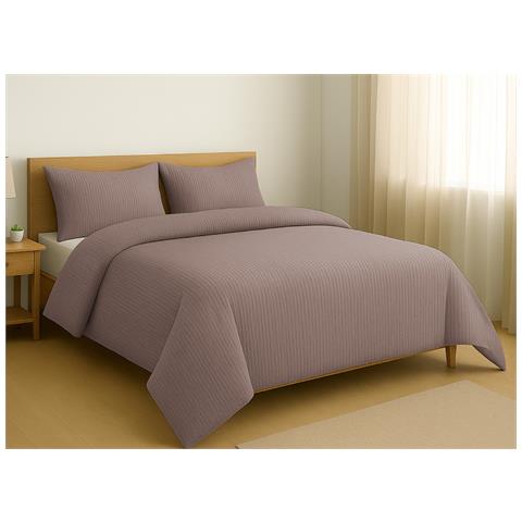 Copripiumino Sacco Piumone Goffrato In Microfibra Tinta Unita Seer Sucker Matrimoniale Tortora - Foto 1