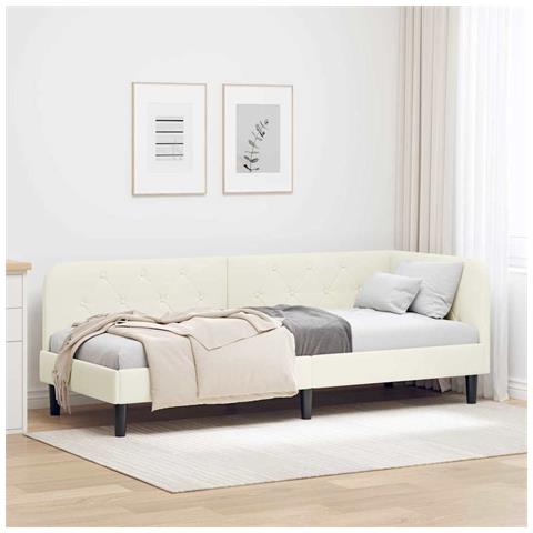 Cornice del letto ad angolo Crema 80 x 200 cm Velluto - Foto 2