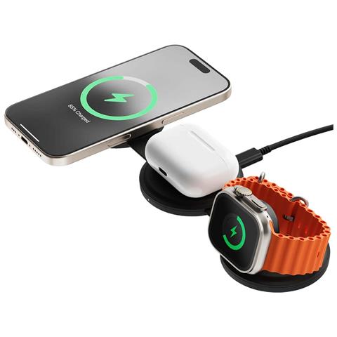 Caricatore Wireless 3-in-1 Compatibile Qi2 15w Modello Onthego Pieghevole, Nero - Foto 5